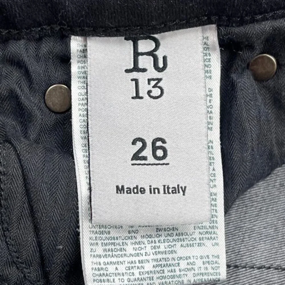 R13 Italy Kate Skinny Raw Hem Jeans Dark Moon Women 26 Stretch Cotton Distressed